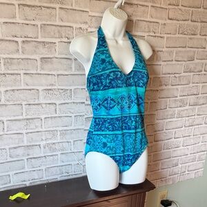 Carol Wior  Blue Patterned Halter Swimsuit